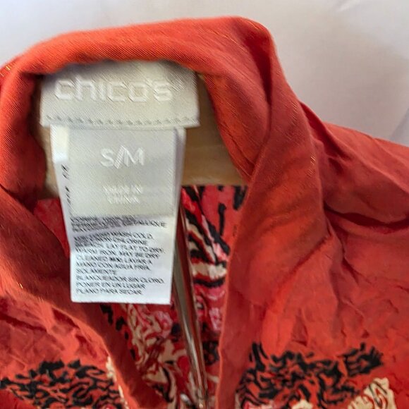Chicos Red & Black Abstract Open Front Kimono S/M Made In China Rayon Blend - Picture 4 of 12
